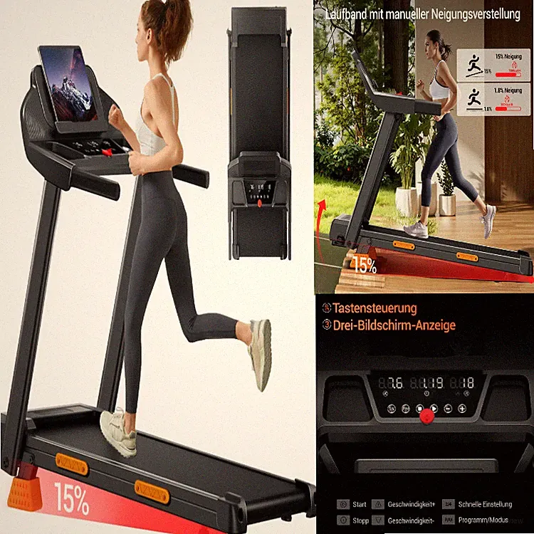 Treadmill Laufband Klappbar 15 Steigung 12 KM H 3 PS Motor LED
