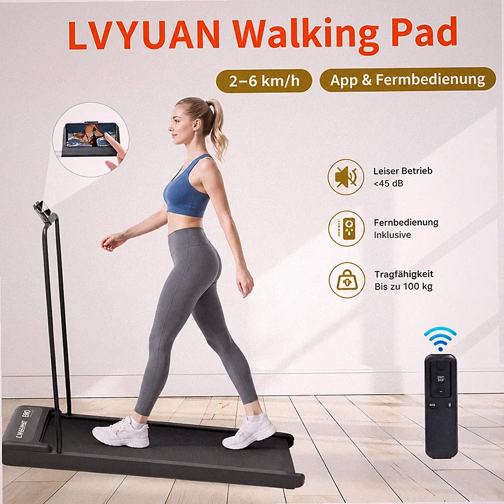 Walking Pad Laufband Elektrisch Büro Klappbar 6 km/h Gehband mit Fernbedienung