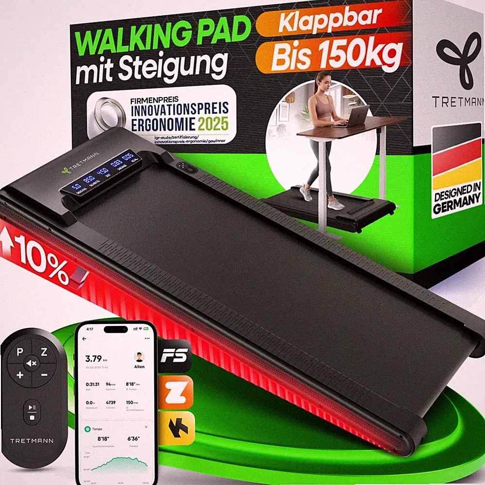 Walking Pad Laufband Klappbar leise Steigung bis 10 Prozent Fitness