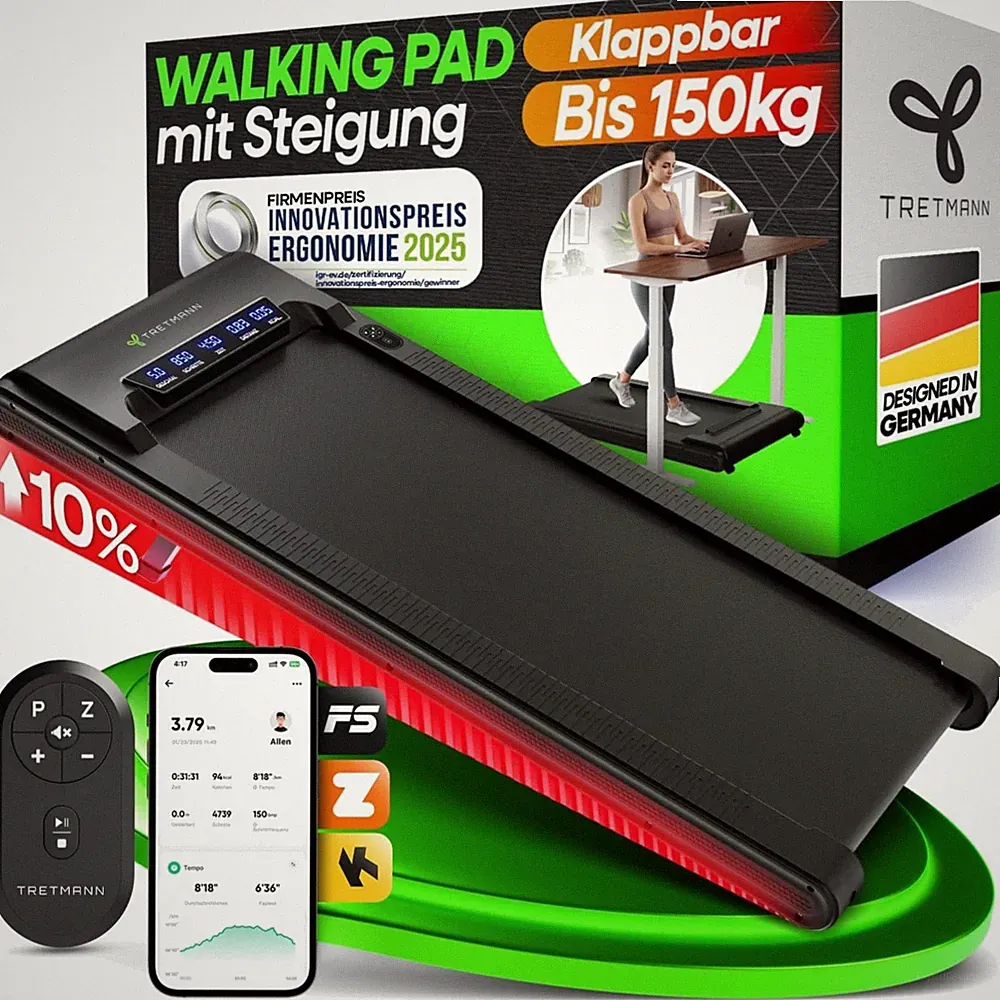 Walking Pad mit Steigung klappbar -extra leise [LongLife Laufdeck]